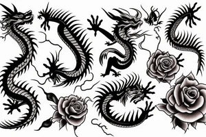 asian dragon with roses tattoo idea