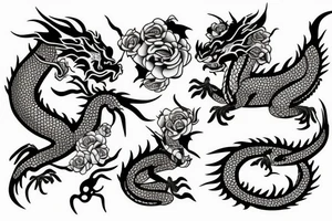 asian dragon with roses tattoo idea