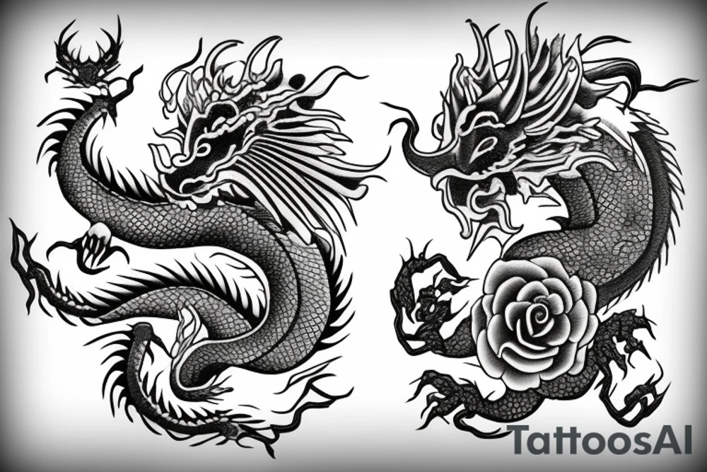 asian dragon with roses tattoo idea