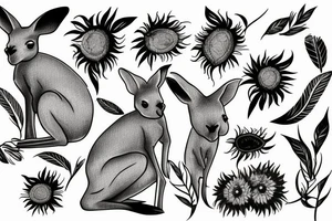 Kangaroo and Kiwi with sunflowers tattoo idea