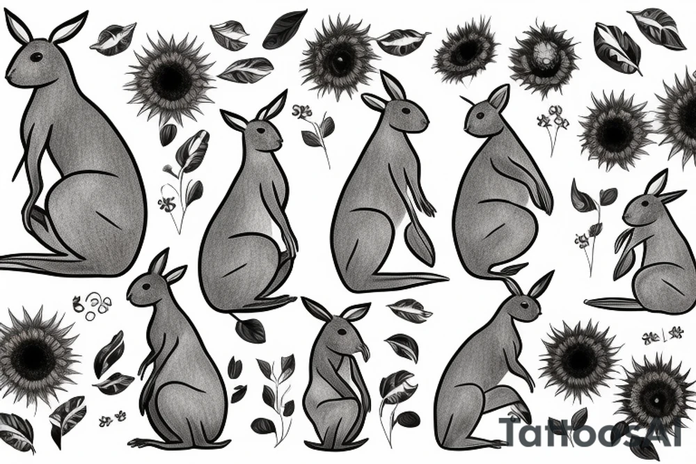 Kangaroo and Kiwi with sunflowers tattoo idea