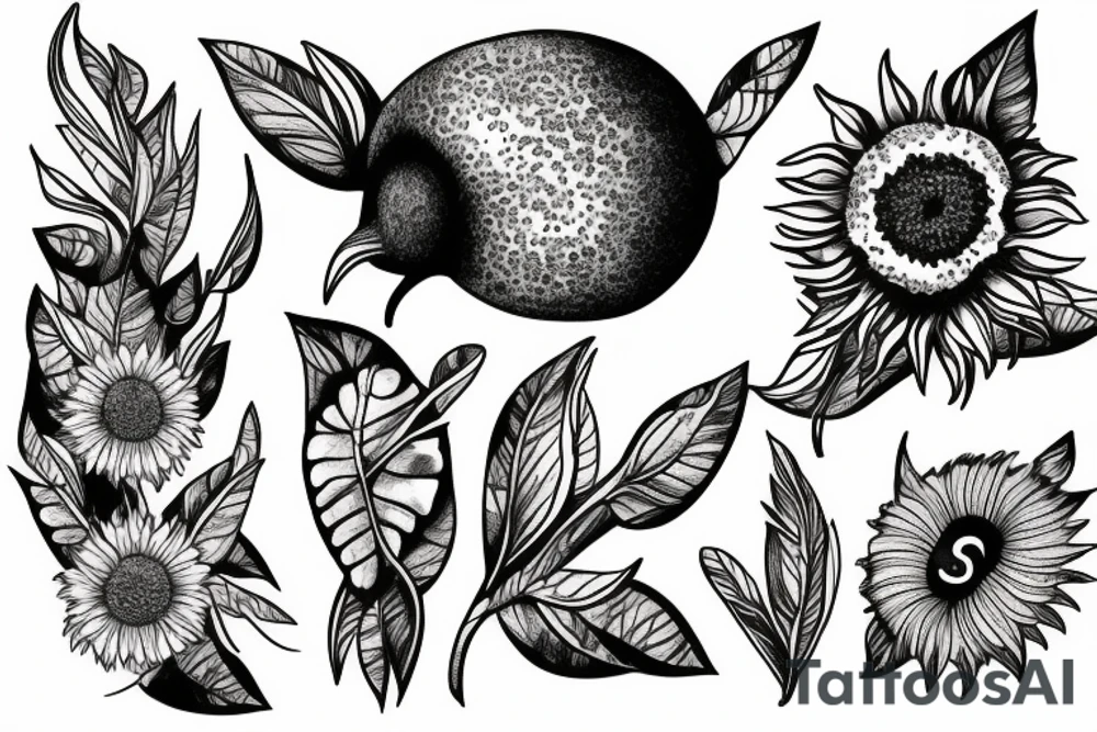 Kiwi with sunflower tattoo idea