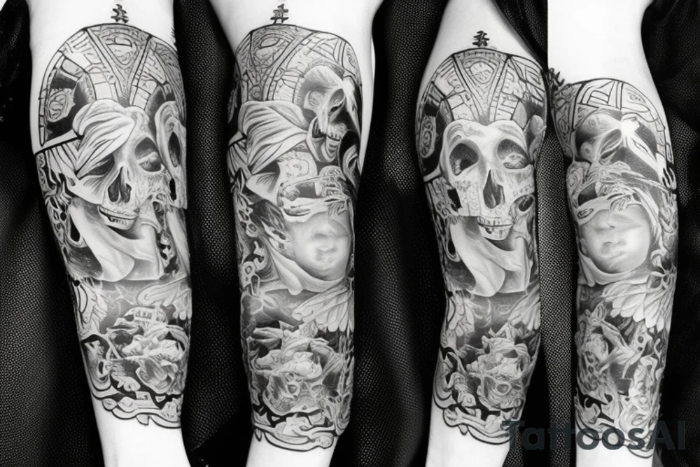 3/4 sleeve with faith and family tattoo idea
