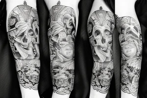 3/4 sleeve with faith and family tattoo idea