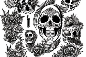 A full-body angelic figure with a skull for a head tattoo idea
