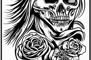 A full-body angelic figure with a skull for a head tattoo idea