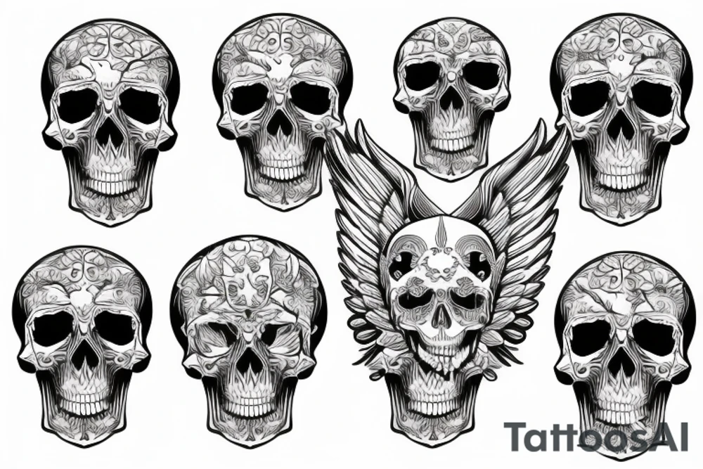 angel with skull as head tattoo idea