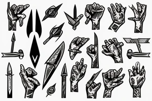 hand being stabbed by a small dagger tattoo idea