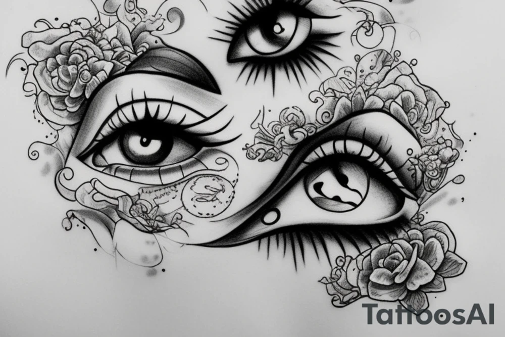 teary eye surrounded by clouds tattoo idea