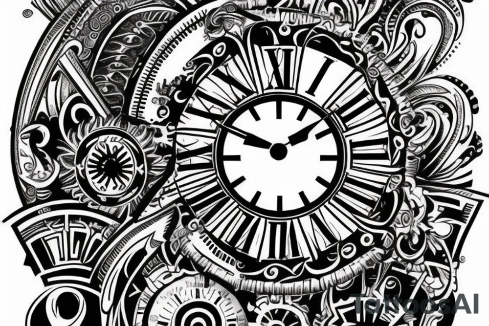 old clock, tribal, name under tattoo idea