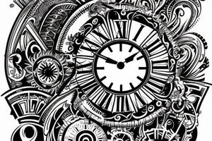 old clock, tribal, name under tattoo idea