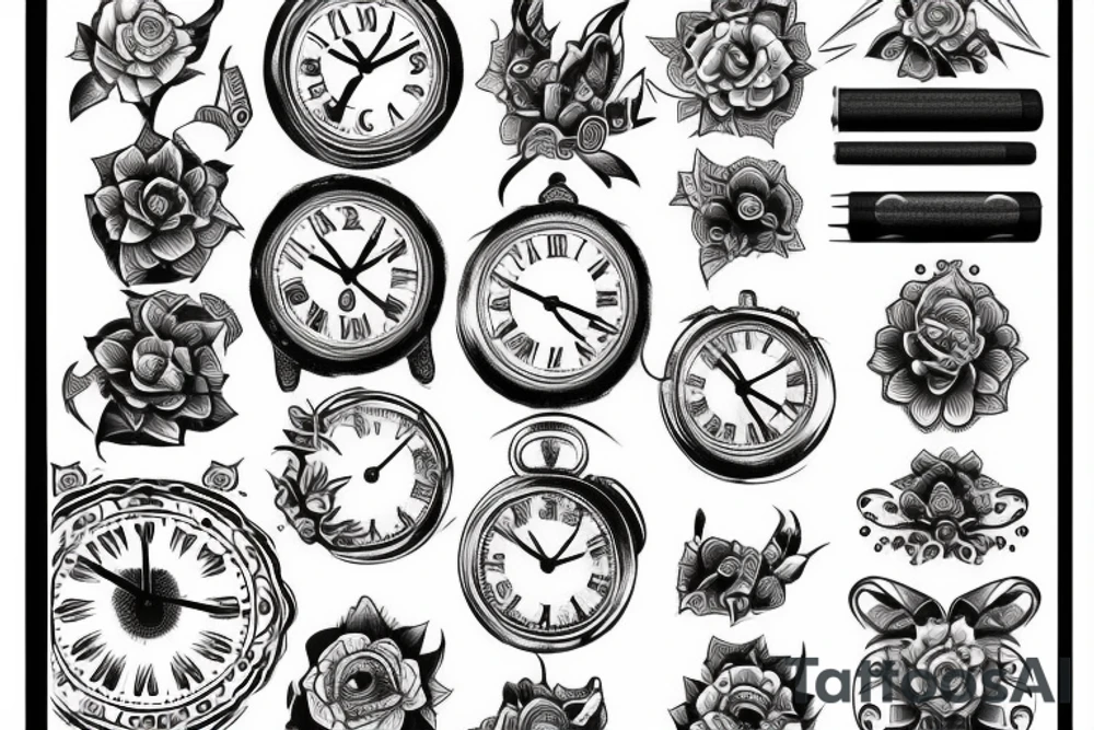 old clock, tribal, name under tattoo idea