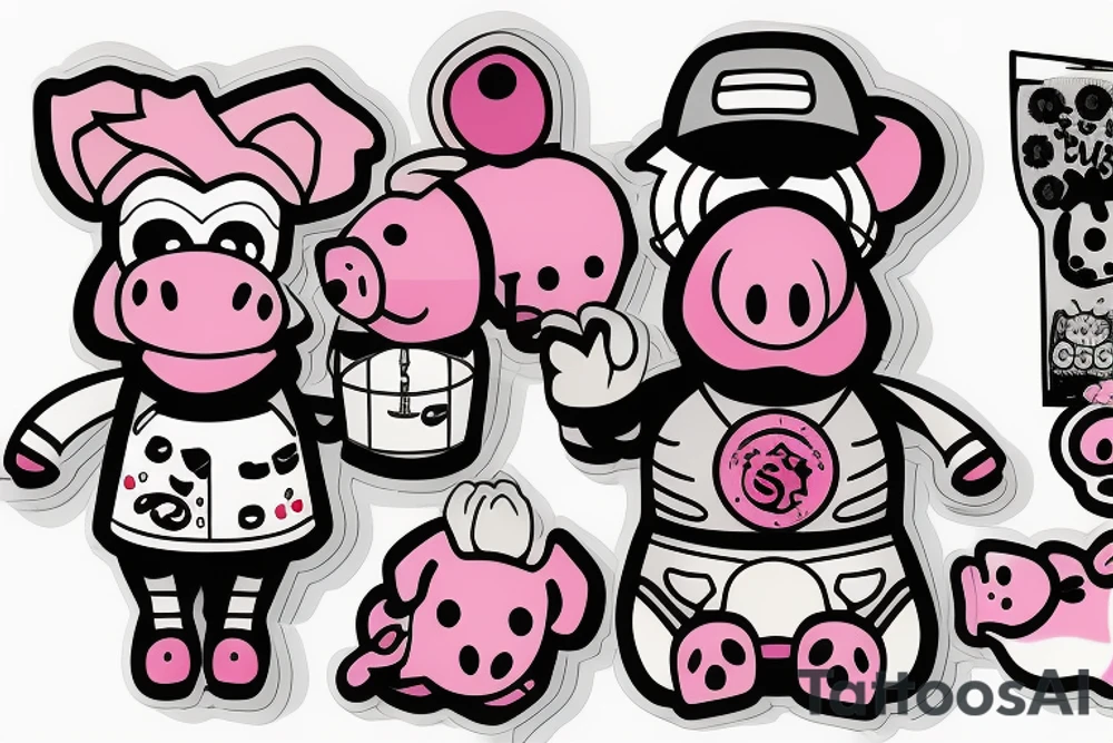 A claw machine picking up a stuffed toy pig in the claw tattoo idea