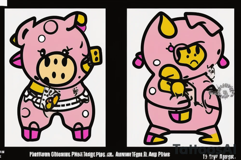 A claw machine picking up a stuffed toy pig in the claw tattoo idea