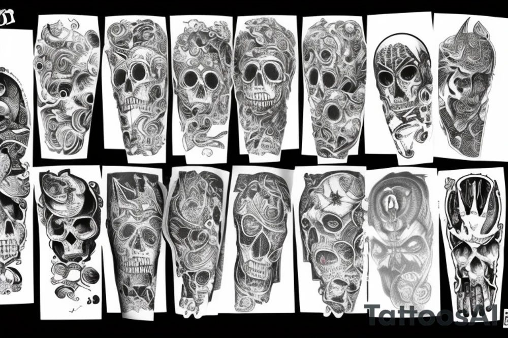 Full sleeve go right down to the hand skulls and demon tattoo idea