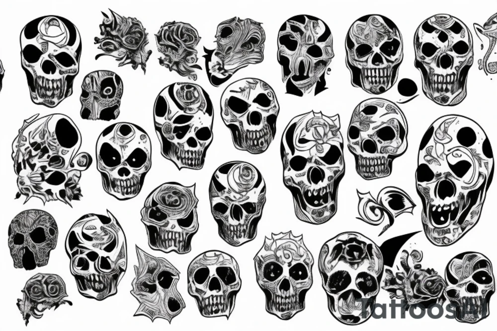 Full sleeve go right down to the hand skulls and demon tattoo idea