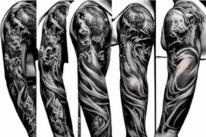 Full sleeve go right down to the hand skulls and demon with fire tattoo idea