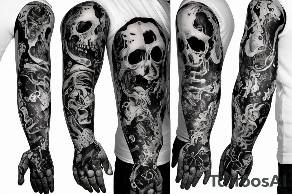 Full sleeve go right down to the hand skulls with fire tattoo idea