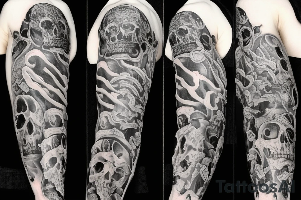 Full sleeve go right down to the hand skulls with fire tattoo idea Full sleeve go right down to the hand skulls with fire tattoo idea