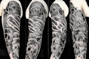Full sleeve go right down to the hand skulls with fire tattoo idea