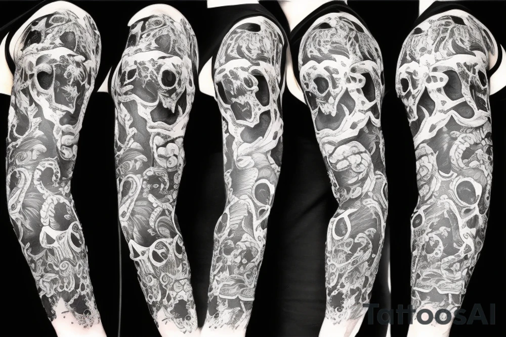 Full sleeve skulls with fire tattoo idea