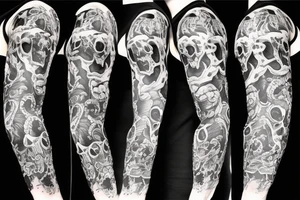 Full sleeve skulls with fire tattoo idea