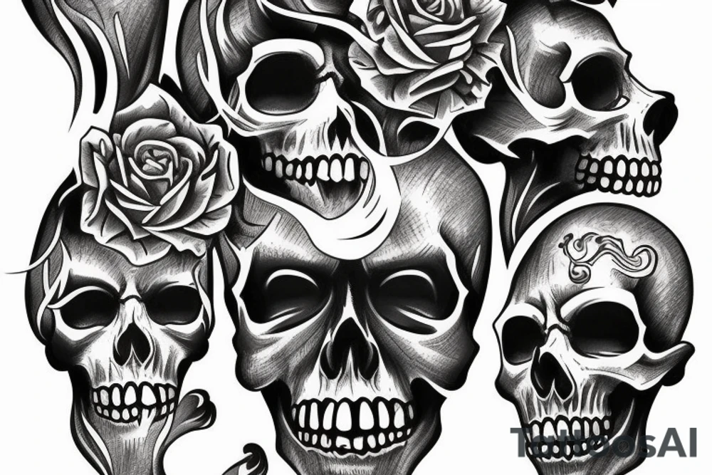 Full sleeve skulls with fire tattoo idea