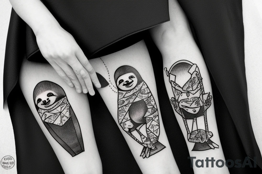 6 8 6 
Sloth wearing a cape tattoo idea