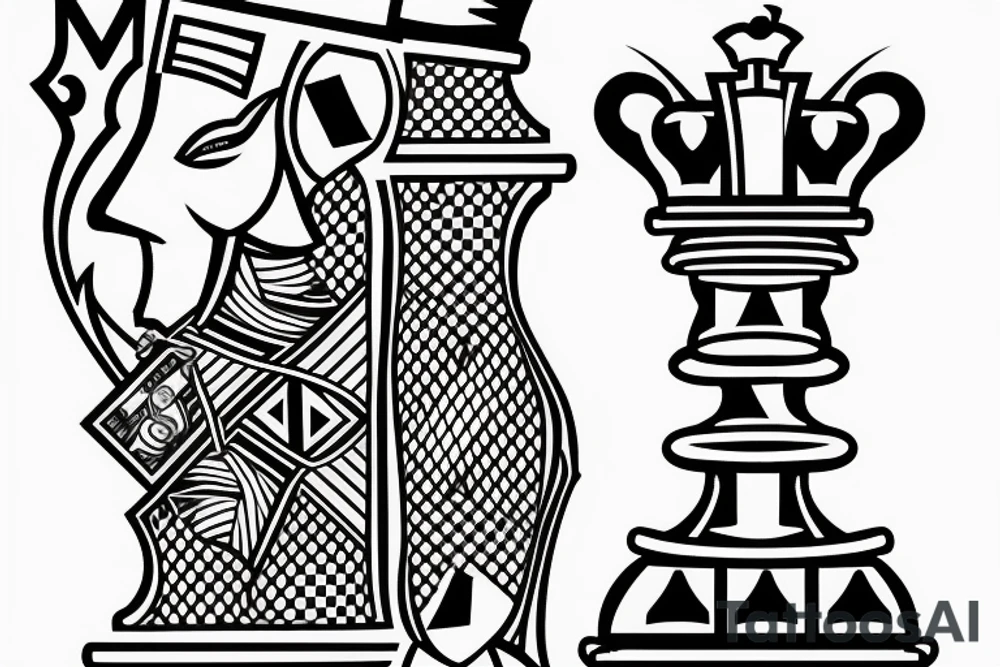 A chess piece with playing cards Infront tattoo idea