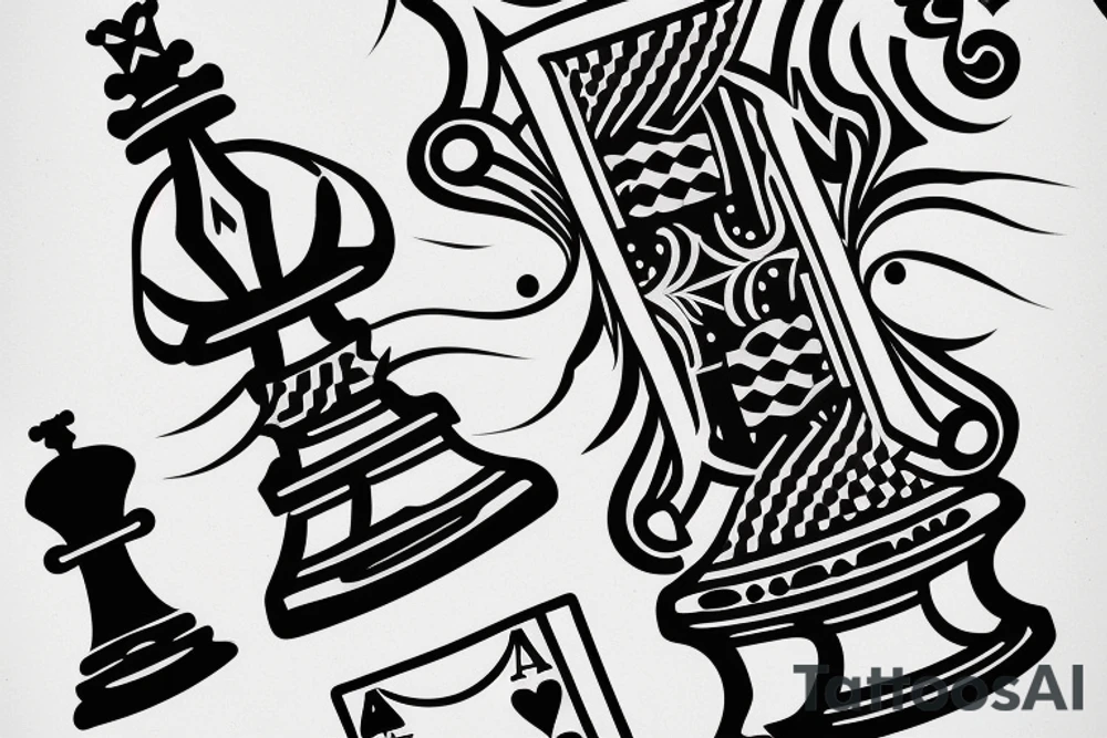 A chess piece with playing cards Infront tattoo idea