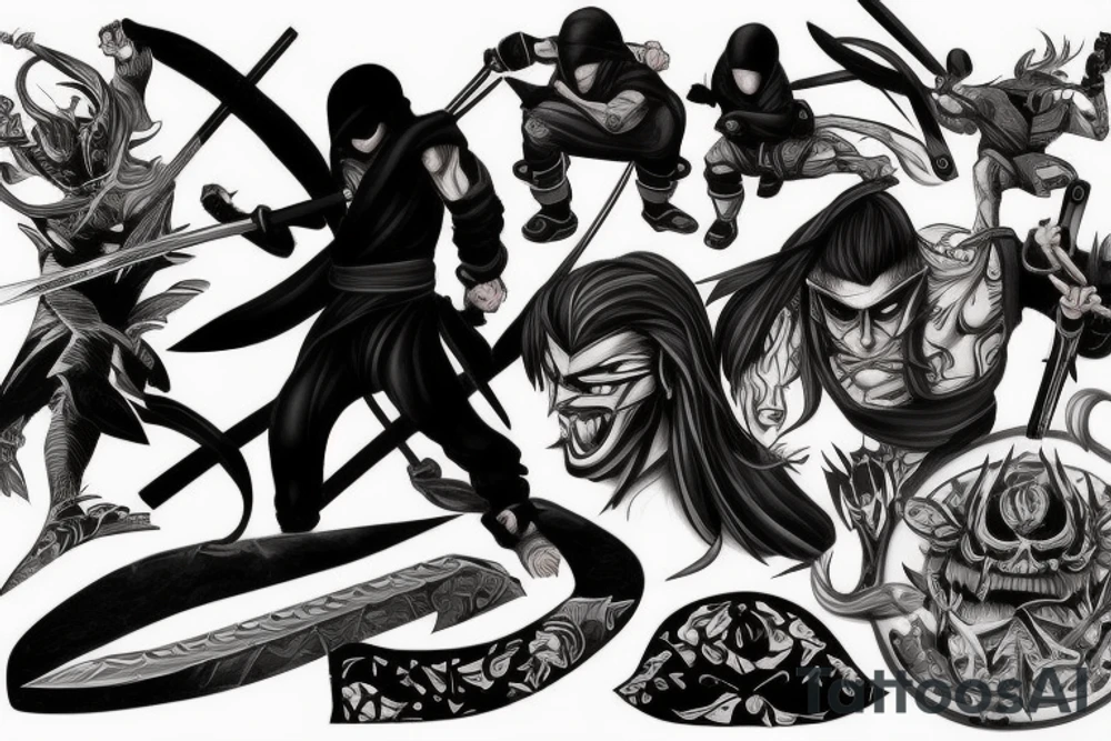 Ninja slicing though an enemy tattoo idea