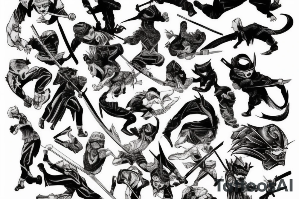 Ninja slicing though an enemy tattoo idea