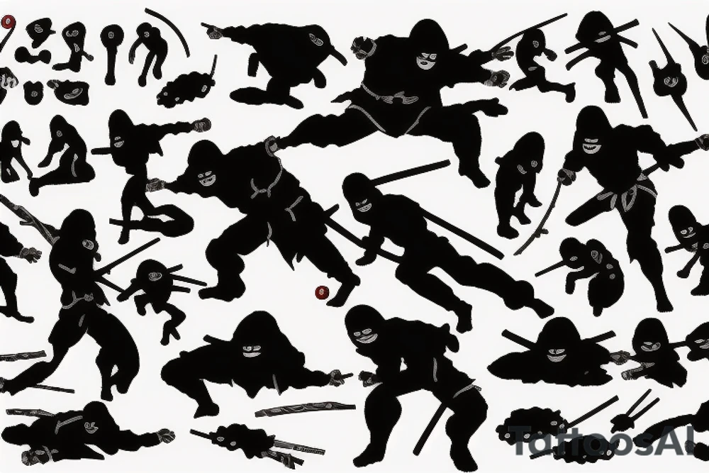 Ninja silhouette that's covered in blood tattoo idea