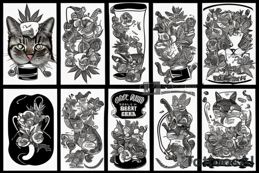 cat cannabis beer tattoo idea