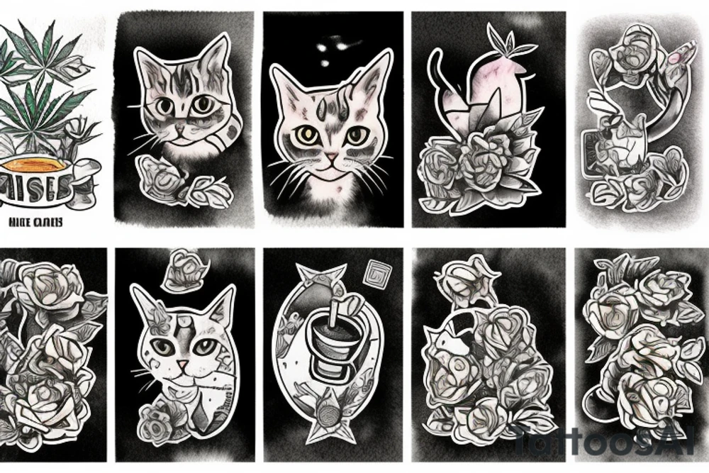 cat cannabis beer tattoo idea