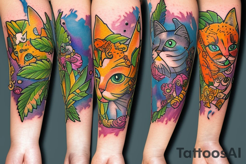cat cannabis beer tattoo idea