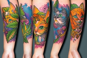 cat cannabis beer tattoo idea