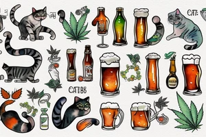 cat cannabis beer tattoo idea