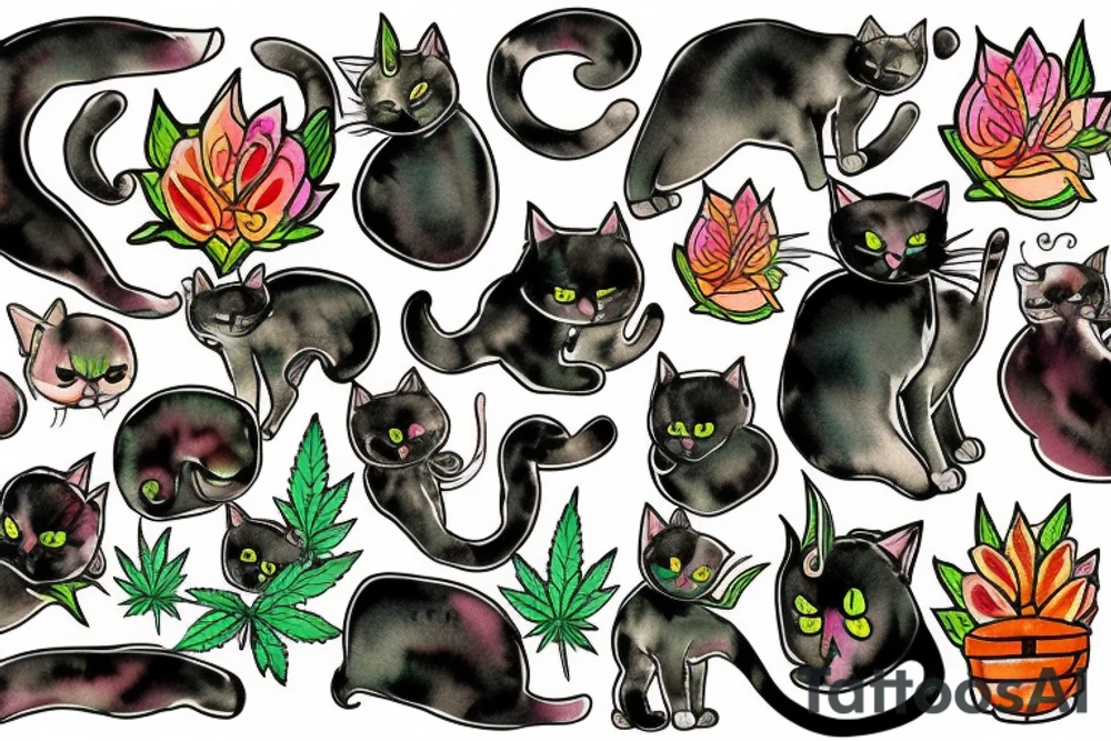 cat cannabis tattoo idea