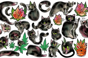 cat cannabis tattoo idea