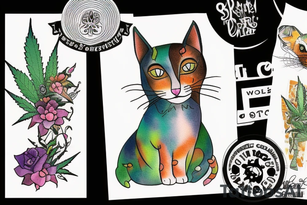 cat cannabis tattoo idea