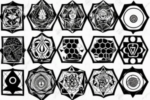 3D flat earth design, the 7 chakra’s and surrounded by a hexagonal grid tattoo idea