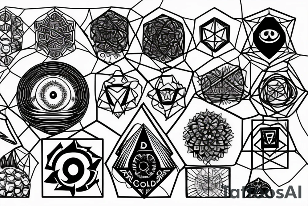3D flat earth design, the 7 chakra’s and surrounded by a hexagonal grid tattoo idea