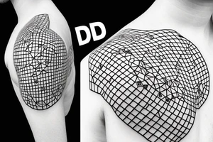 3D flat earth design, the 7 chakra’s and surrounded by a hexagonal grid tattoo idea