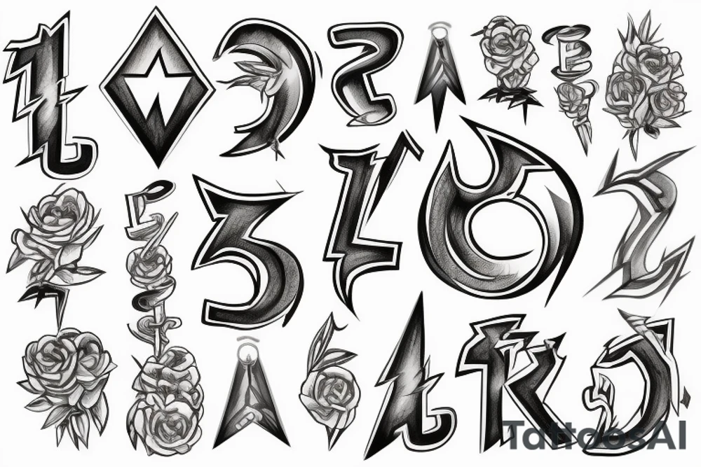 initials DG with lighting bolt and 14001 tattoo idea