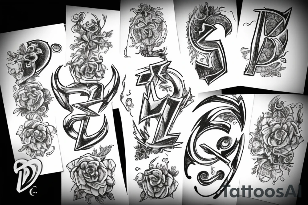 initials DG with lighting bolt and 1400 tattoo idea