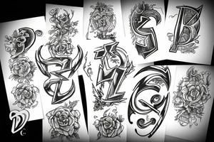 initials DG with lighting bolt and 1400 tattoo idea