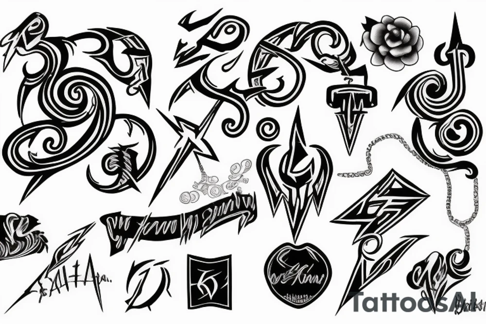 initials DG with lighting bolt and 1400 tattoo idea