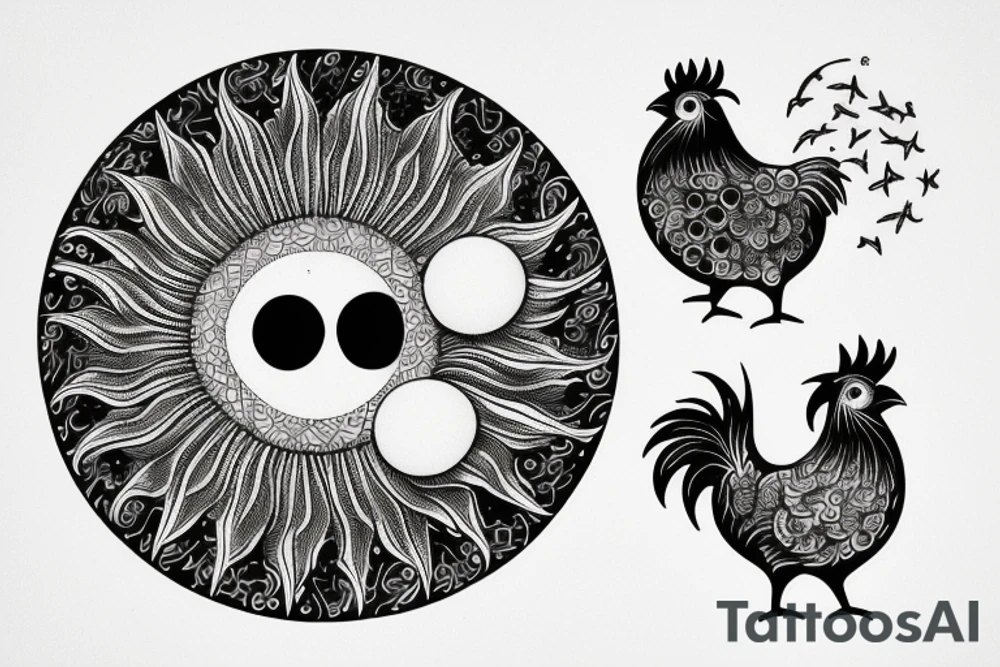 Dove and rooster, sun and moon phases, quote tattoo idea
