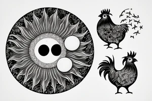 Dove and rooster, sun and moon phases, quote tattoo idea